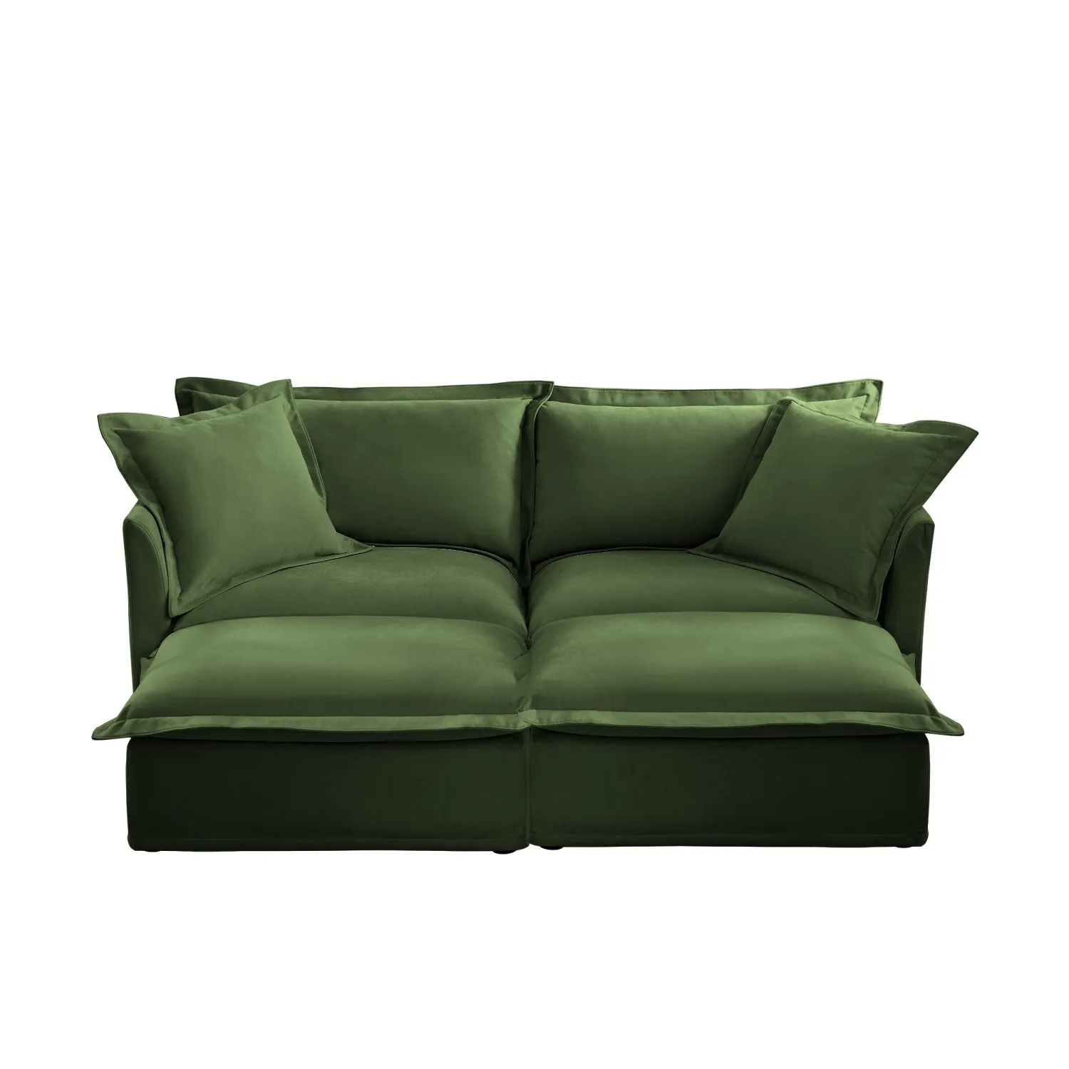 Streamdale Green Chenille 2-Seater Sofa with Ottomans & Sleeper
