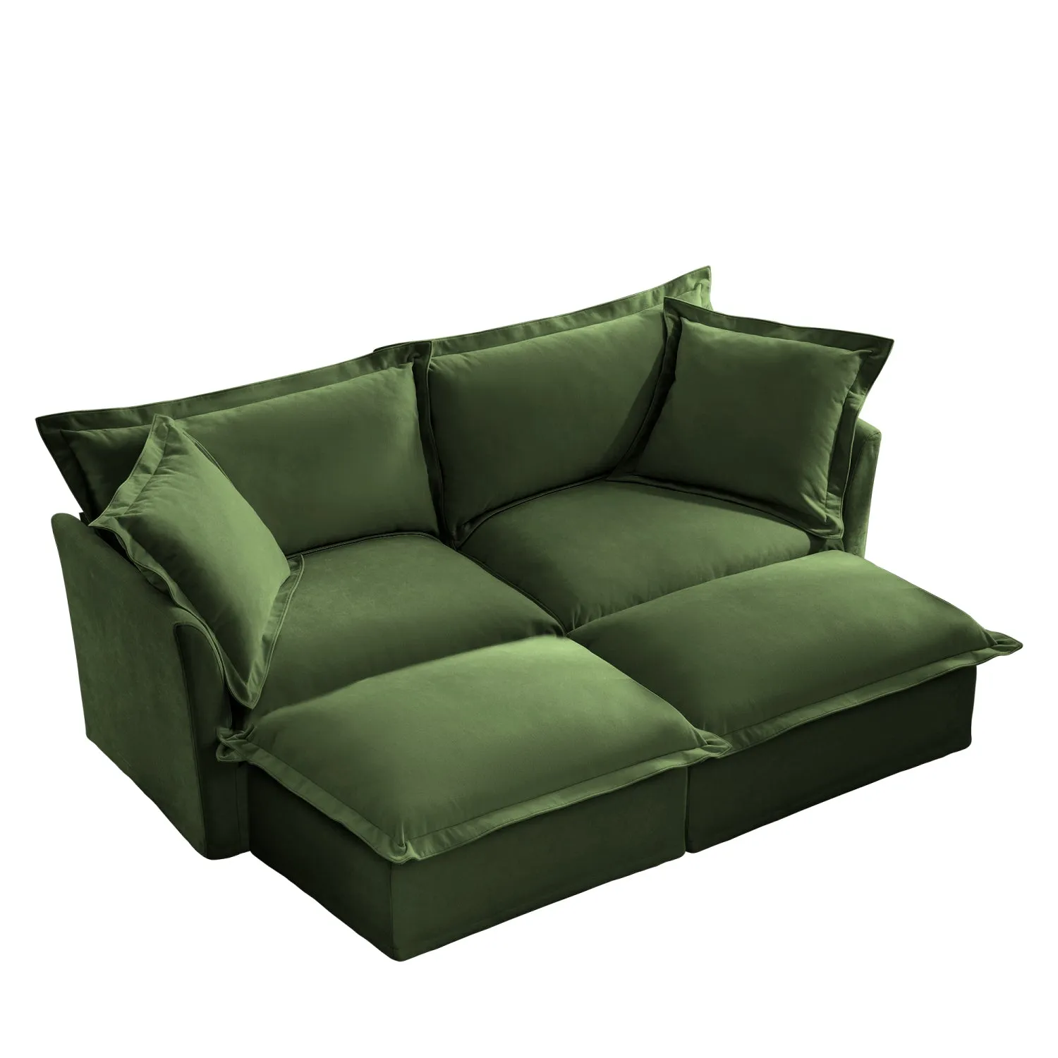 Streamdale Green Chenille 2-Seater Sofa with Ottomans & Sleeper