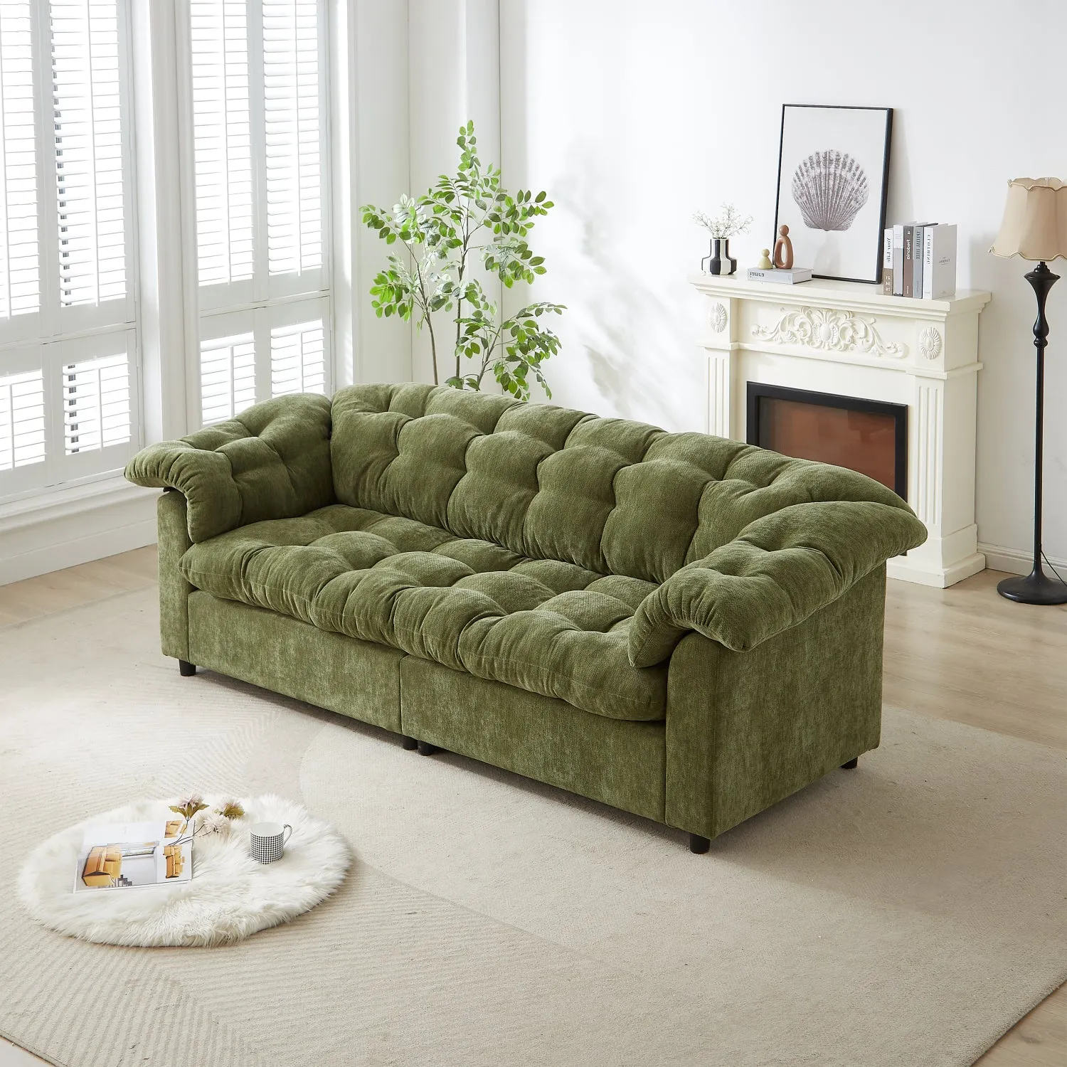 Streamdale Green Chenille Deep Seat Sofa - Modern Comfort 99.2"