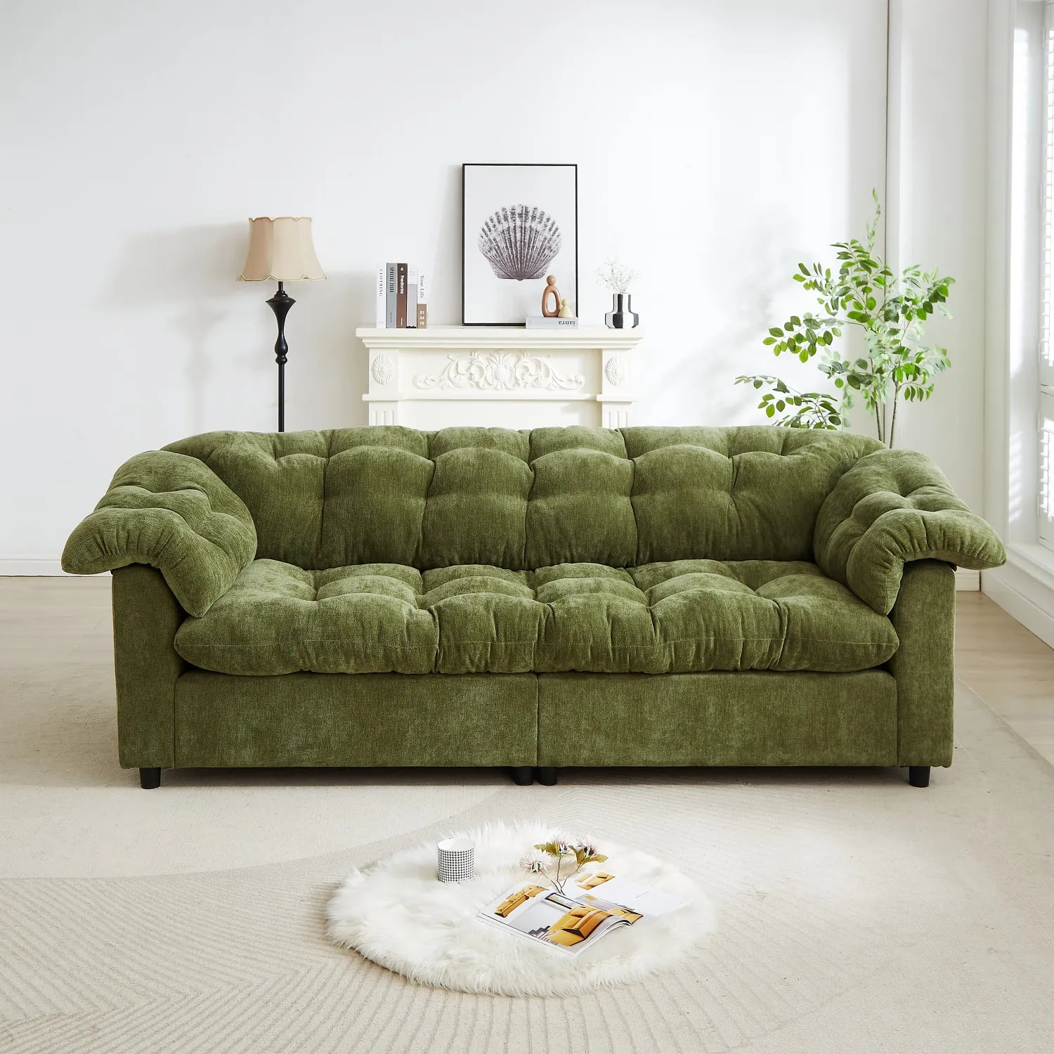 Streamdale Green Chenille Deep Seat Sofa - Modern Comfort 99.2"