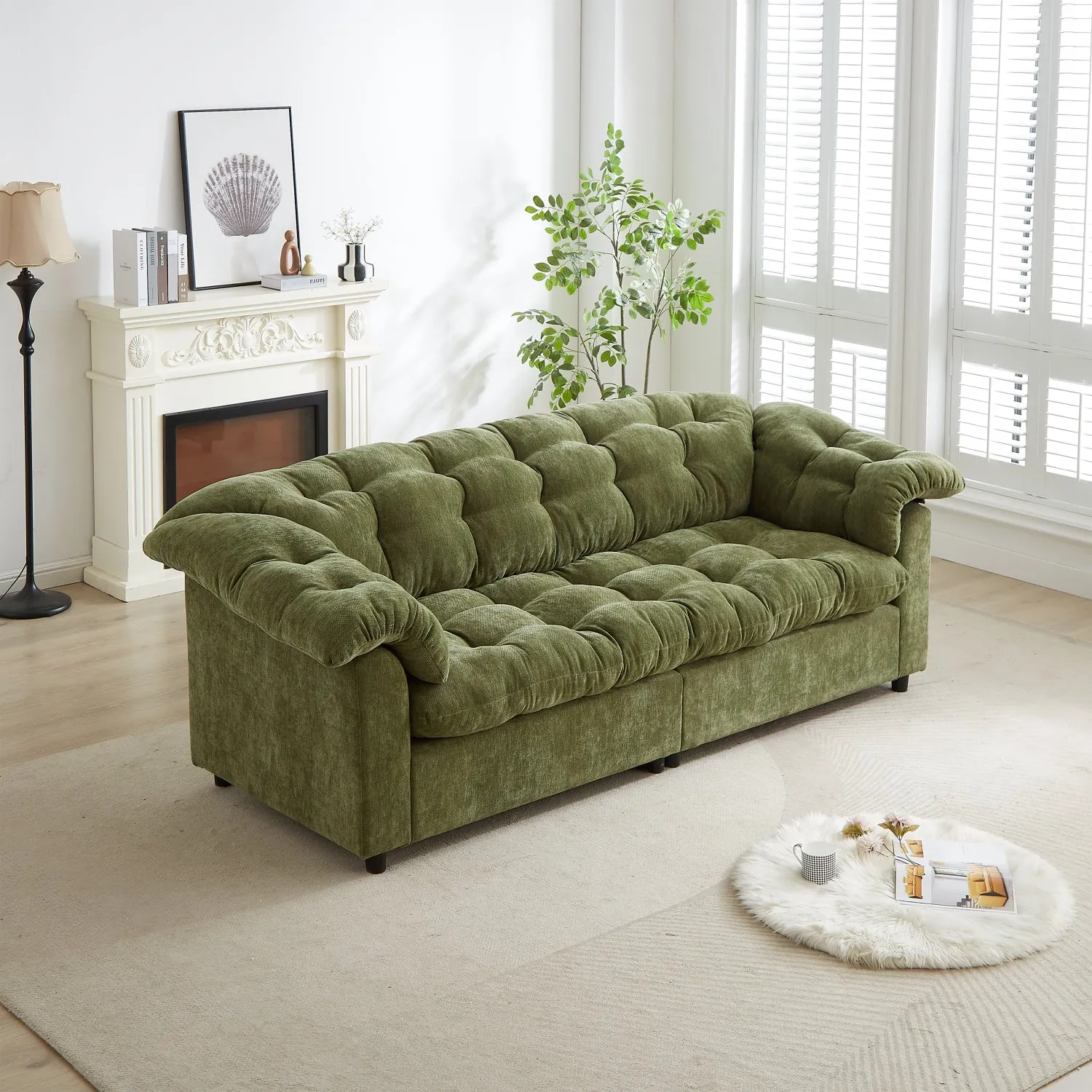 Streamdale Green Chenille Deep Seat Sofa - Modern Comfort 99.2"