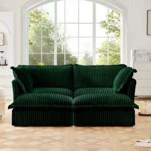 Streamdale Green Corduroy 2-Seater Sofa with Ottomans & Sleeper