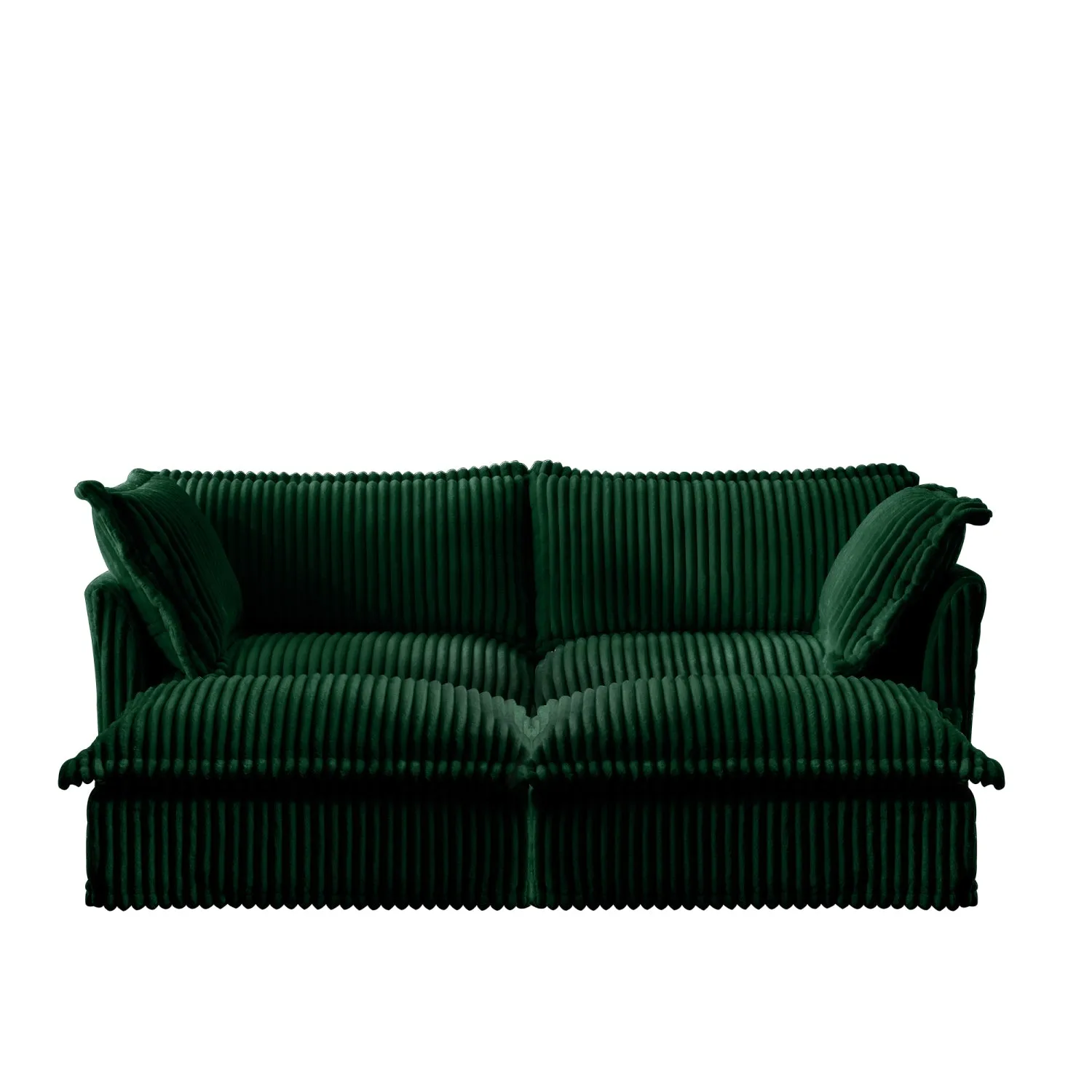 Streamdale Green Corduroy 2-Seater Sofa with Ottomans & Sleeper