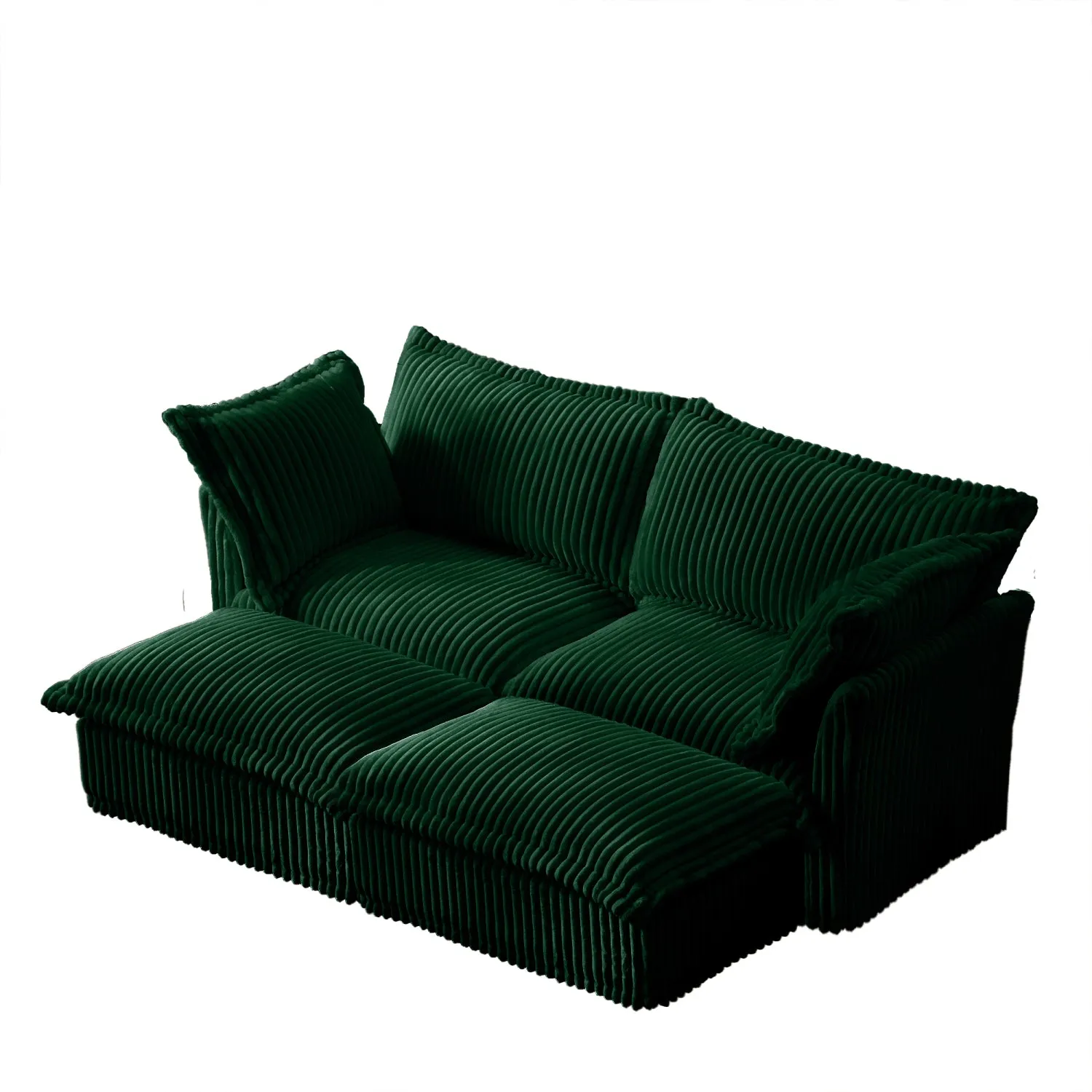 Streamdale Green Corduroy 2-Seater Sofa with Ottomans & Sleeper