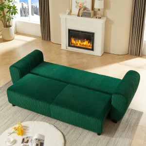 Streamdale Green Corduroy Convertible Sleeper Sofa with Storage