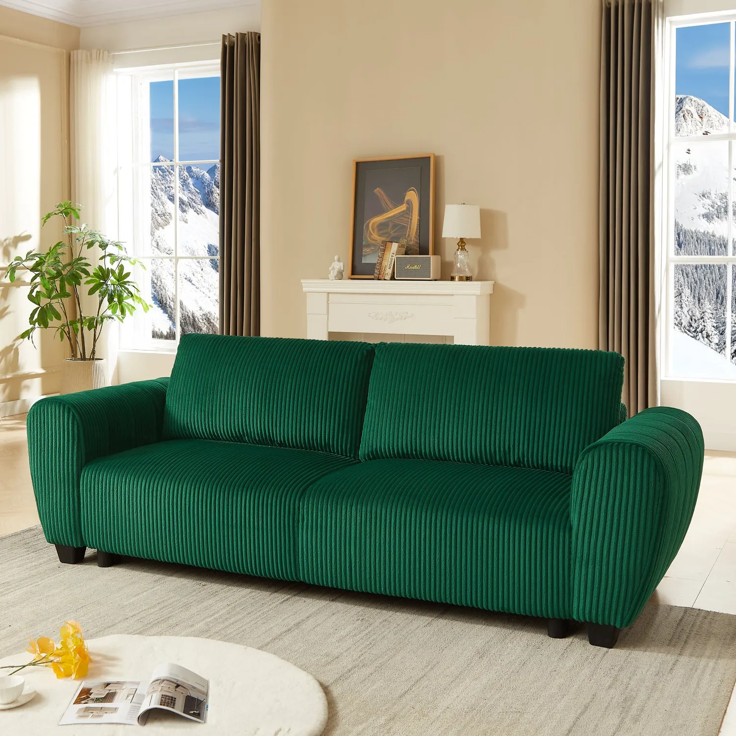 Streamdale Green Corduroy Convertible Sleeper Sofa with Storage