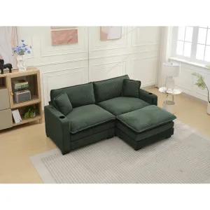 Streamdale Green Corduroy L-Shape Sofa with USB & Footstool