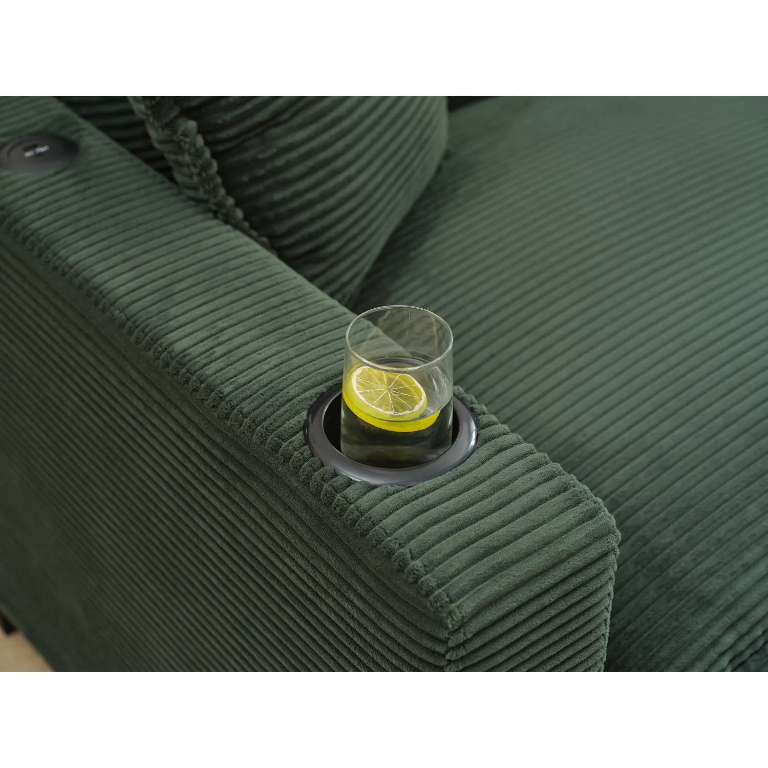 Streamdale Green Corduroy L-Shape Sofa with USB & Footstool