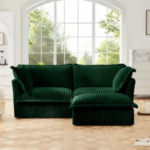 Streamdale Green Corduroy Sectional Sofa with Ottoman & Pillows