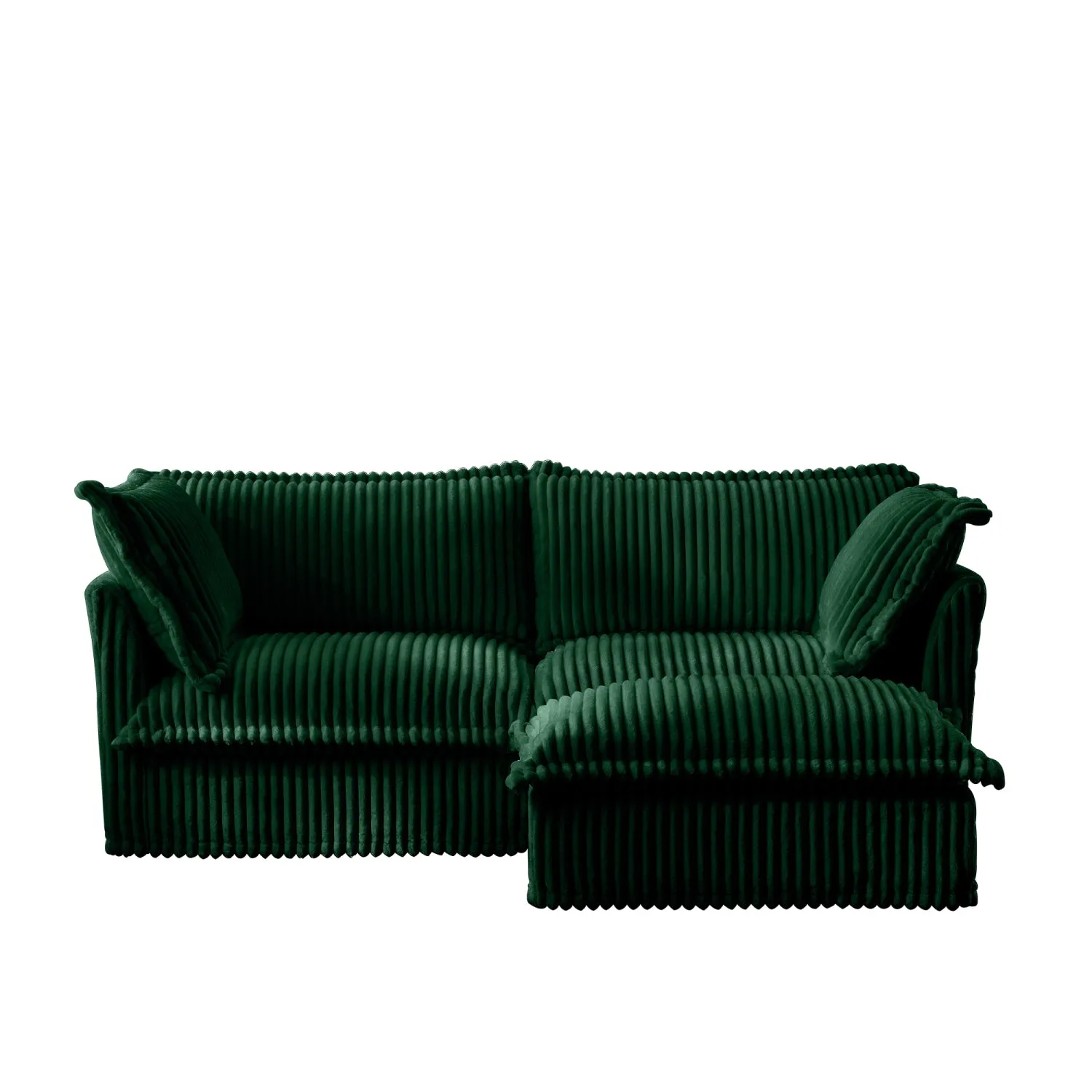 Streamdale Green Corduroy Sectional Sofa with Ottoman & Pillows
