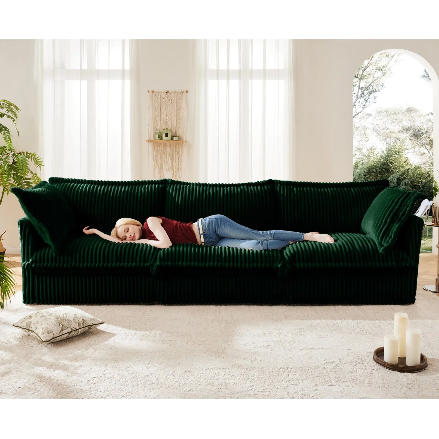 Streamdale Green Corduroy Slipcovered 3-Seater Sofa