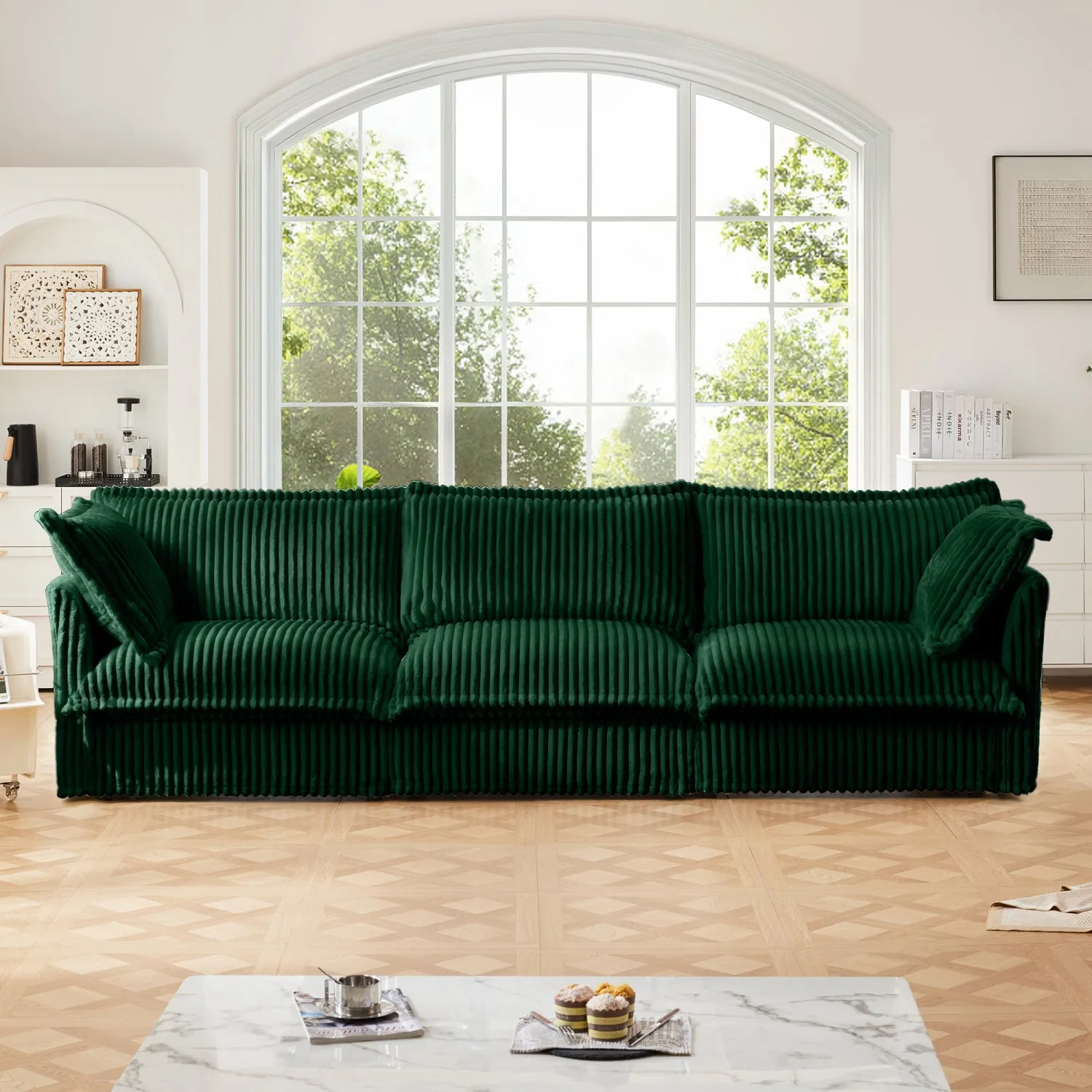 Streamdale Green Corduroy Slipcovered 3-Seater Sofa