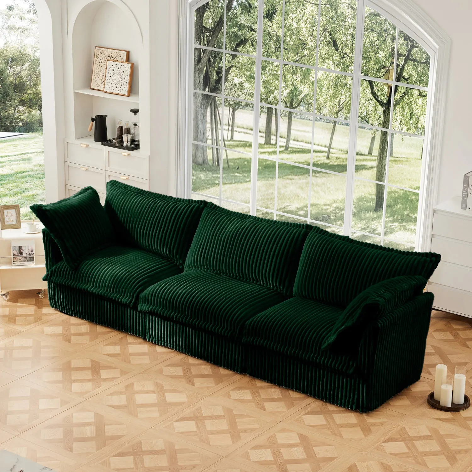 Streamdale Green Corduroy Slipcovered 3-Seater Sofa