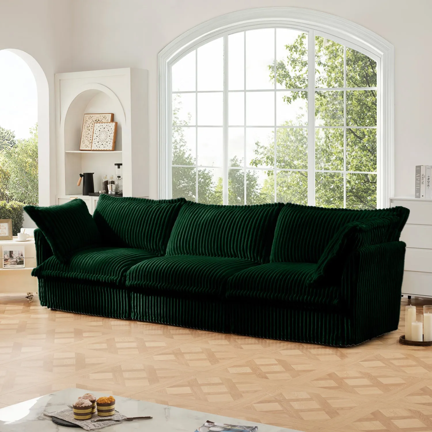Streamdale Green Corduroy Slipcovered 3-Seater Sofa