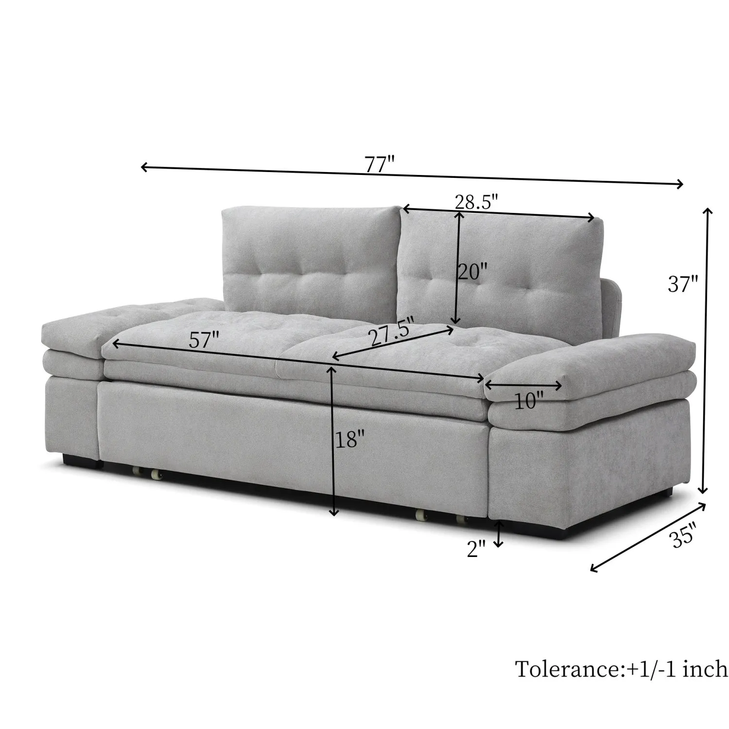 Streamdale Grey Linen Sleeper Sofa Bed with Pull Out Chaise