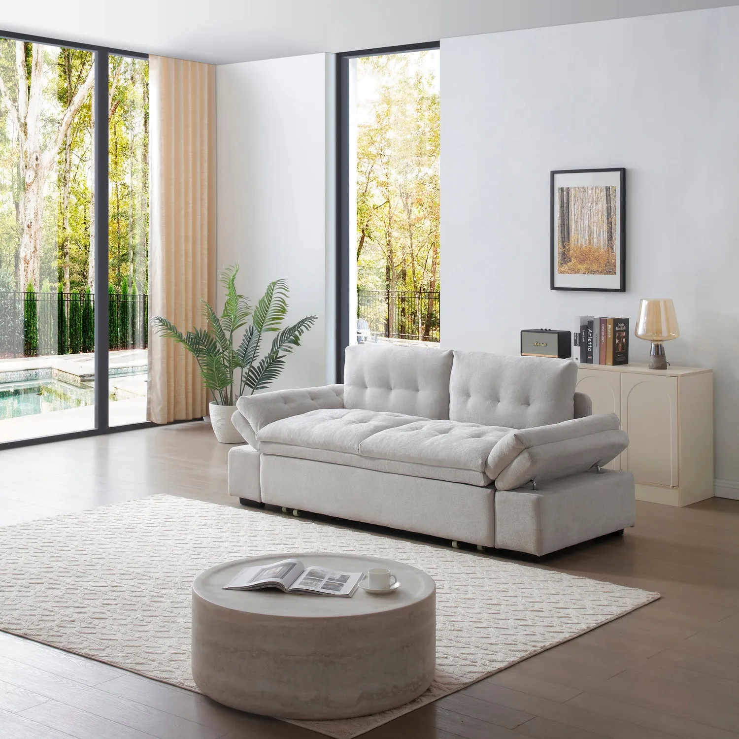 Streamdale Grey Linen Sleeper Sofa Bed with Pull Out Chaise