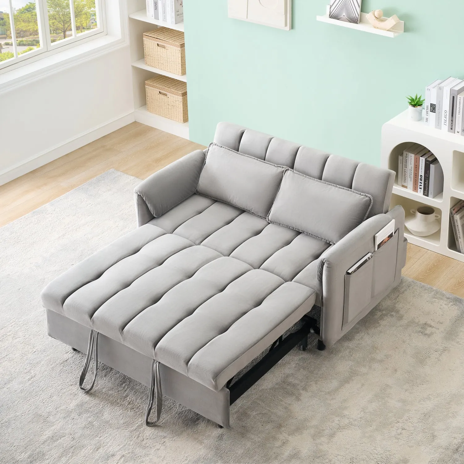 Streamdale Grey Velvet Sofa Bed - Modern 3-in-1 Sleeper