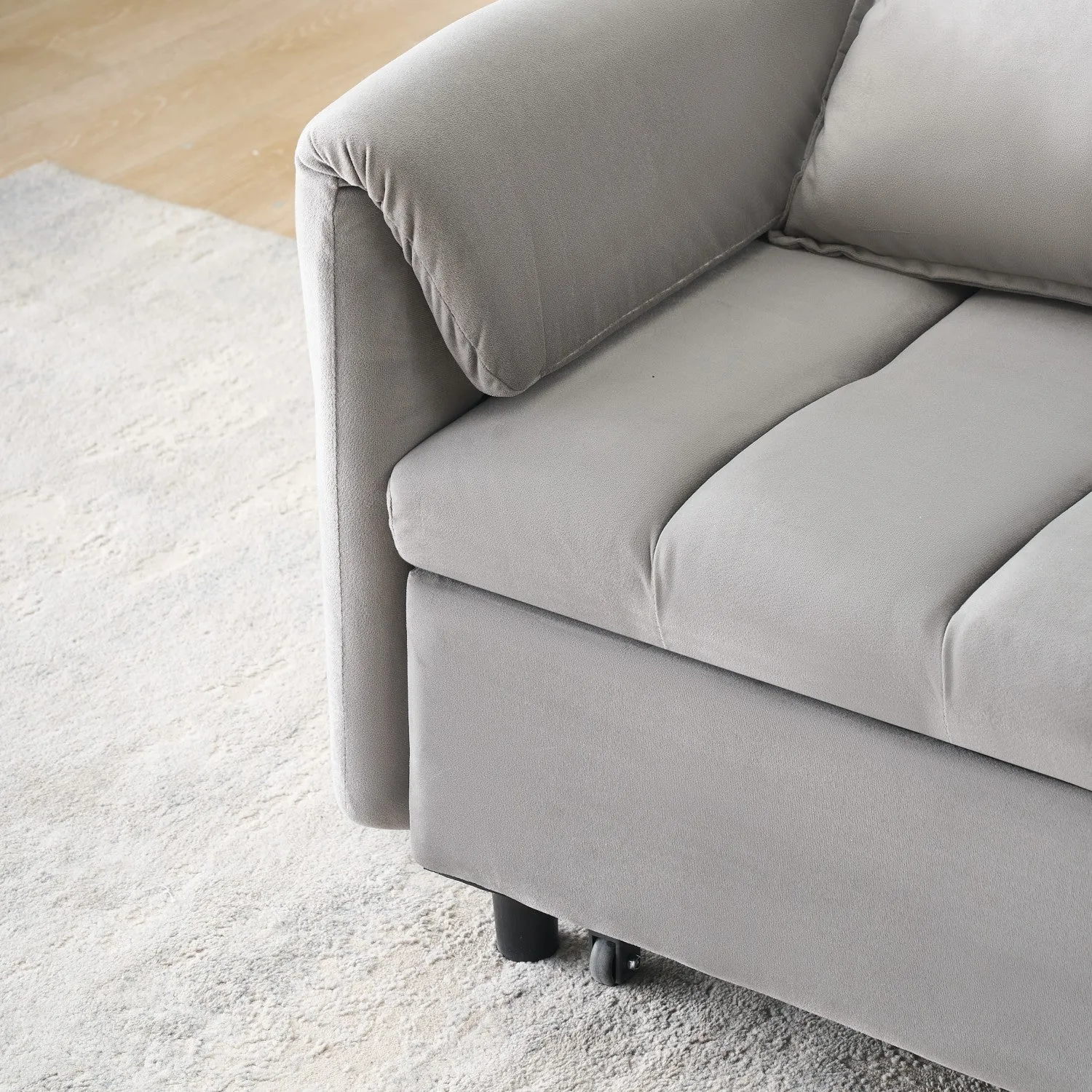 Streamdale Grey Velvet Sofa Bed - Modern 3-in-1 Sleeper