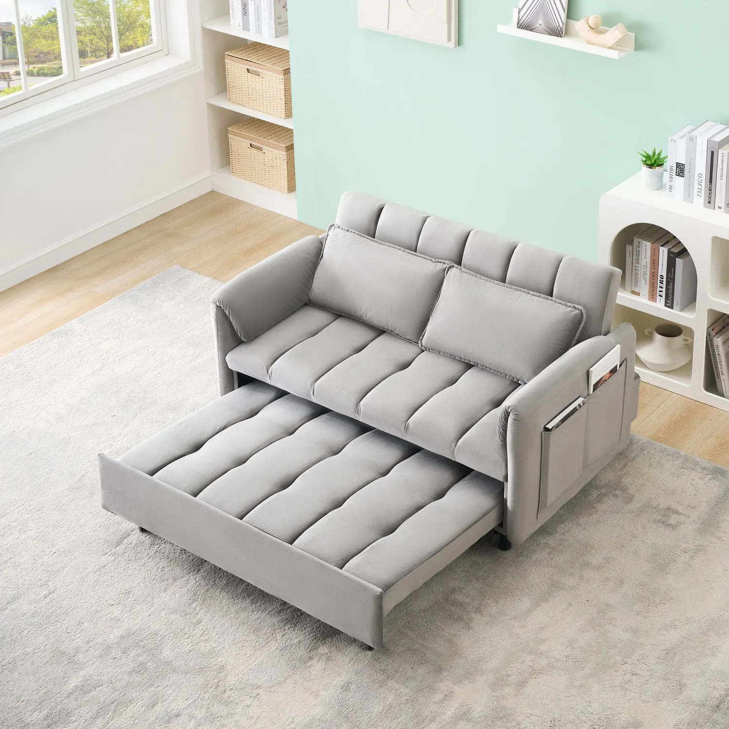 Streamdale Grey Velvet Sofa Bed - Modern 3-in-1 Sleeper