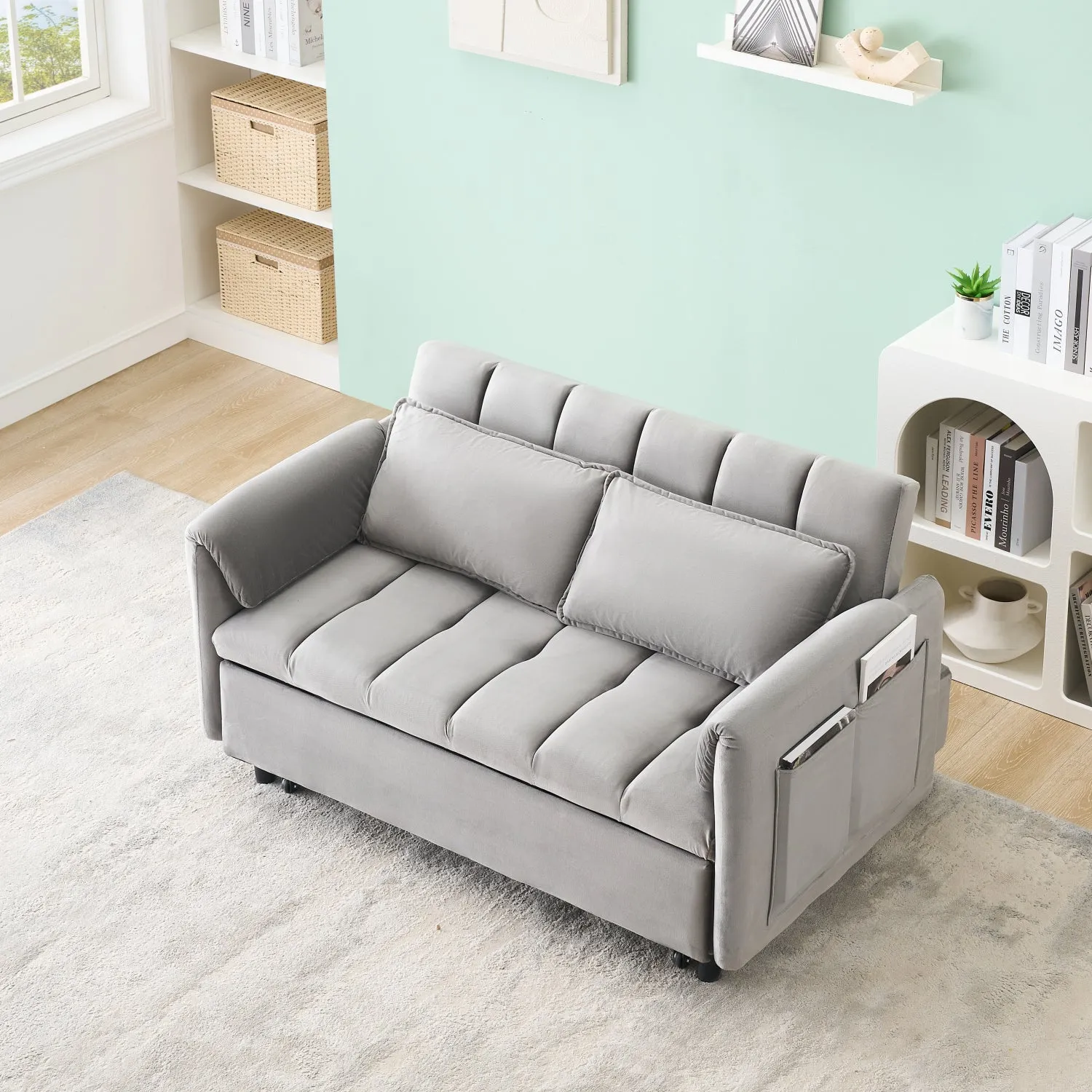 Streamdale Grey Velvet Sofa Bed - Modern 3-in-1 Sleeper