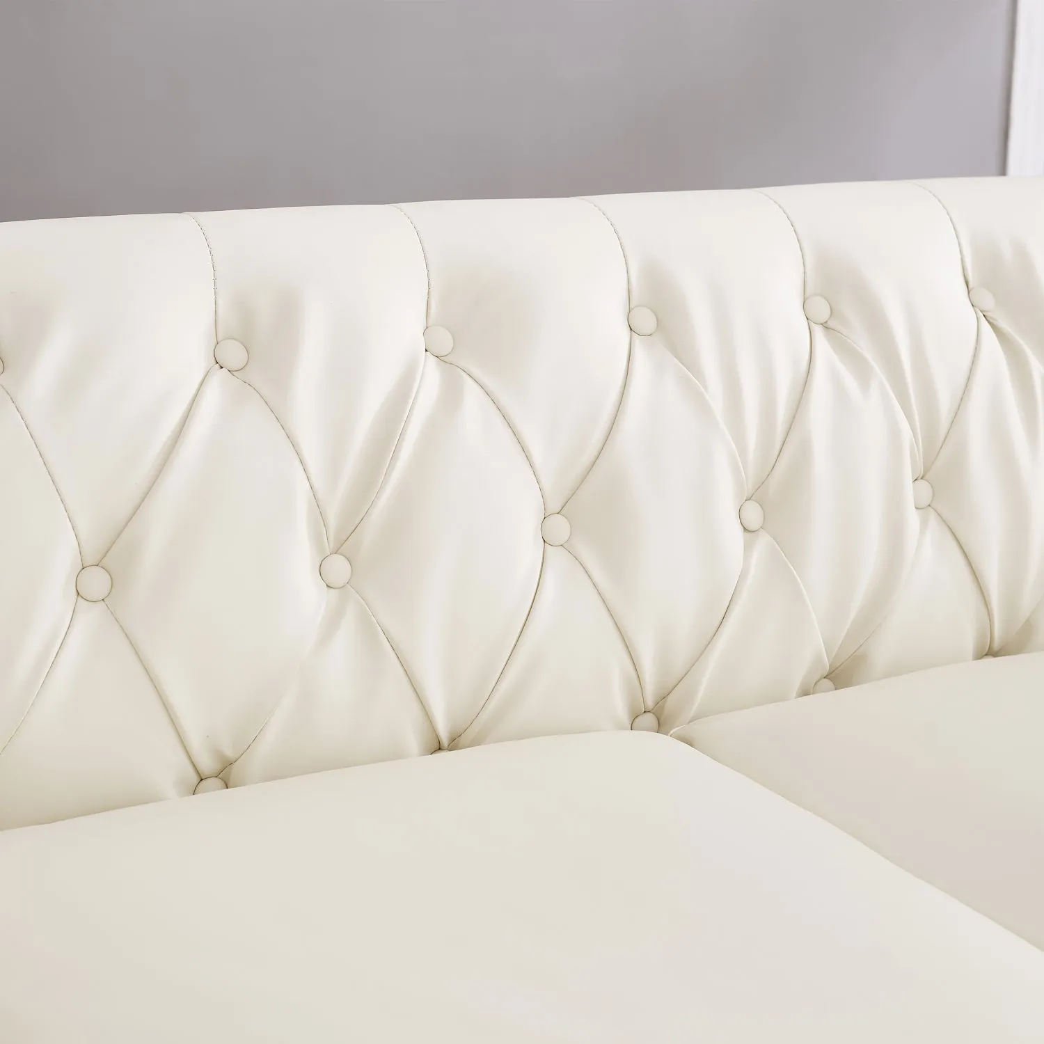 Streamdale Ivory Chesterfield Sofa 85.8" Tufted Faux Leather with Storage