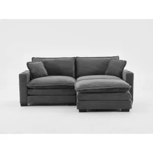 Streamdale L Shape Corduroy Sofa w/ USB, Cup Holder & Footstool - Gray