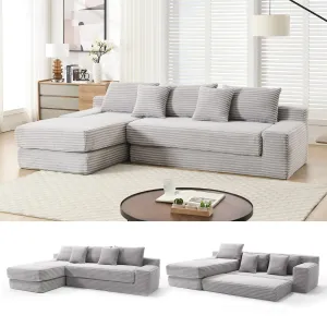 Streamdale L-Shaped Corduroy Sectional Sofa Bed - Light Gray