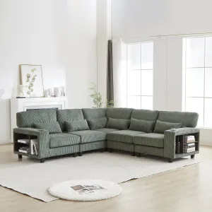 Streamdale L-Shaped Corduroy Sectional Sofa with Storage & Cup Holder