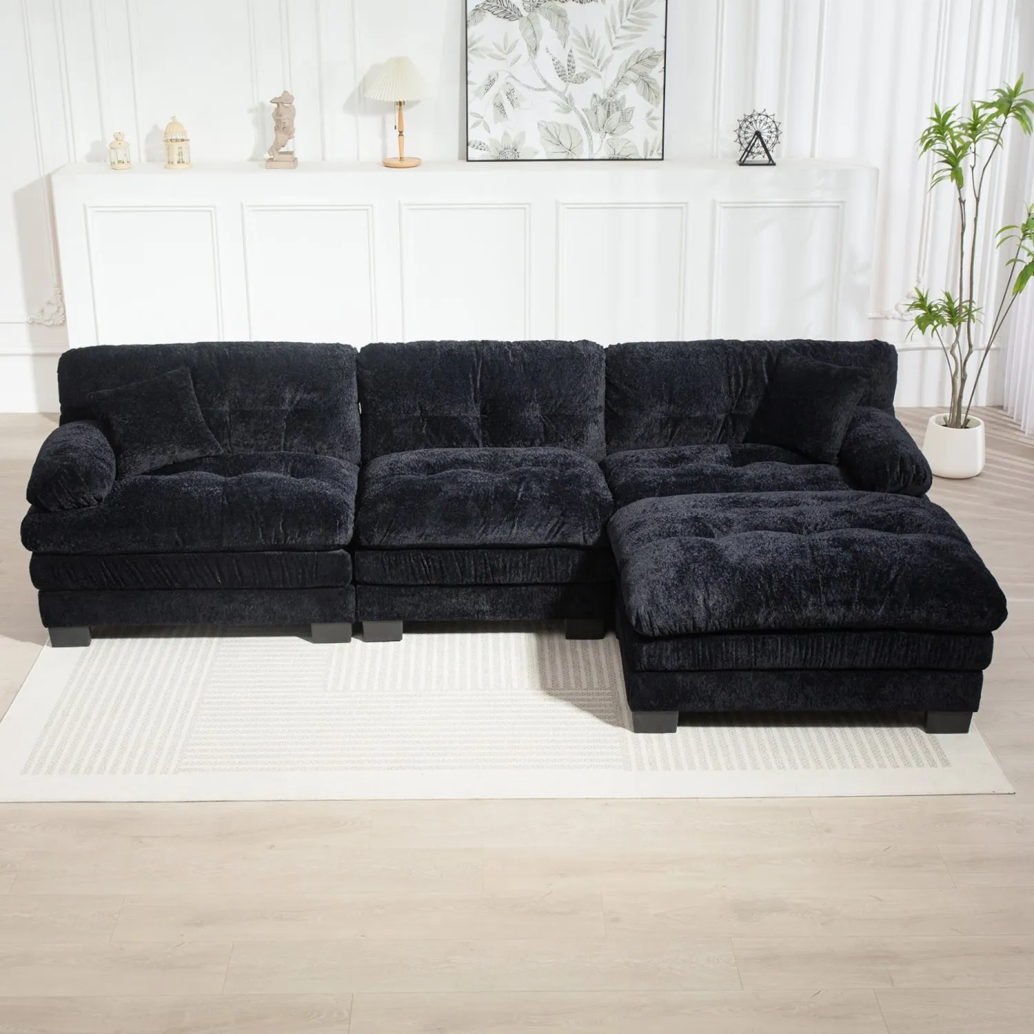 Streamdale L-Shaped Sectional Sofa Sleeper Couch - Black
