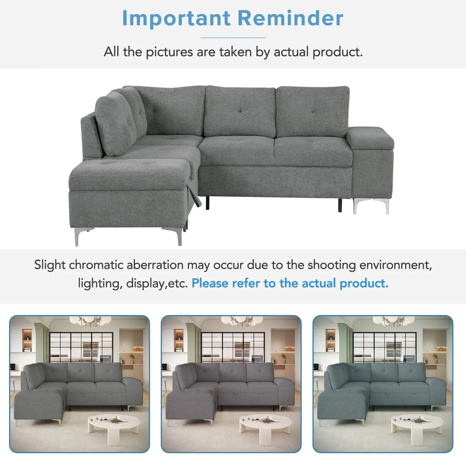 Streamdale L-Shaped Sofa Bed with Storage, Cup Holders & USB