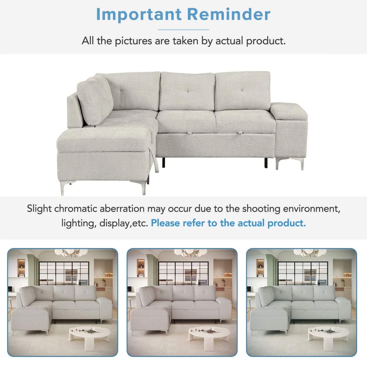 Streamdale L-Shaped Sofa Bed with Storage, Cup Holders & USB