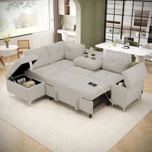 Streamdale L-Shaped Sofa Bed with Storage, Cup Holders & USB