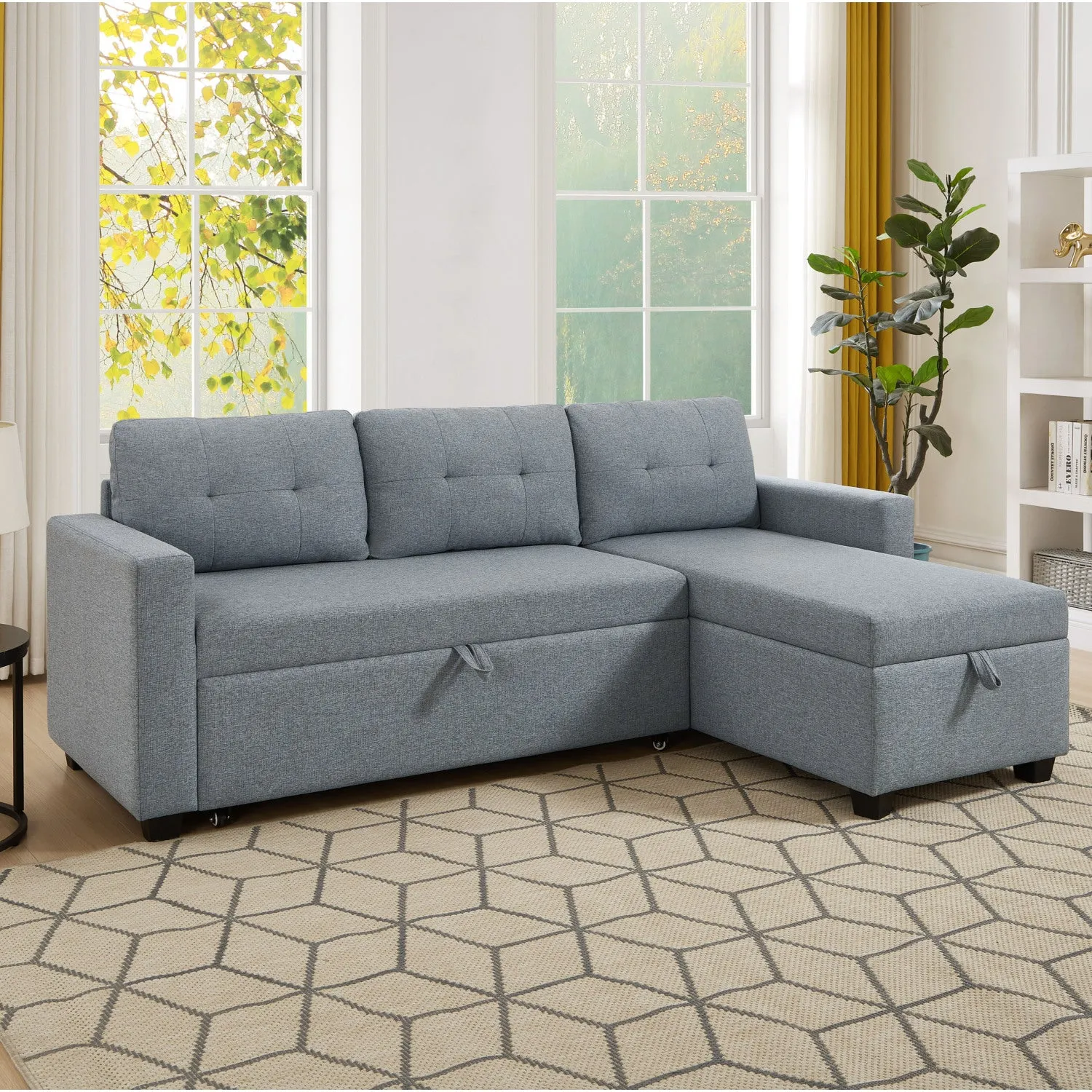 Streamdale Light Grey Pull Out Sectional Sofa with Storage