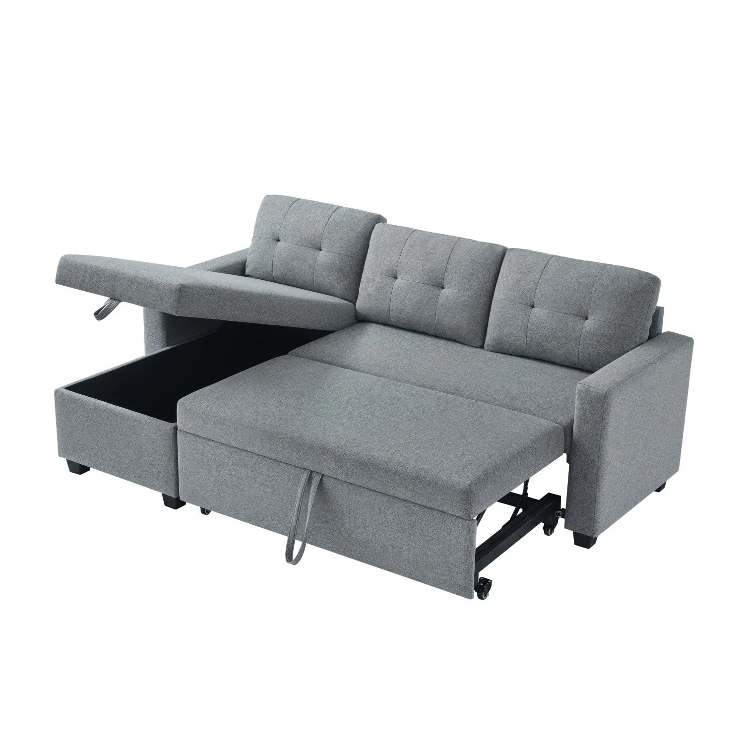 Streamdale Light Grey Pull Out Sectional Sofa with Storage