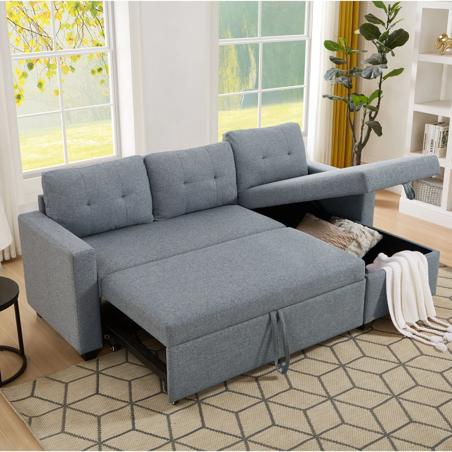 Streamdale Light Grey Pull Out Sectional Sofa with Storage
