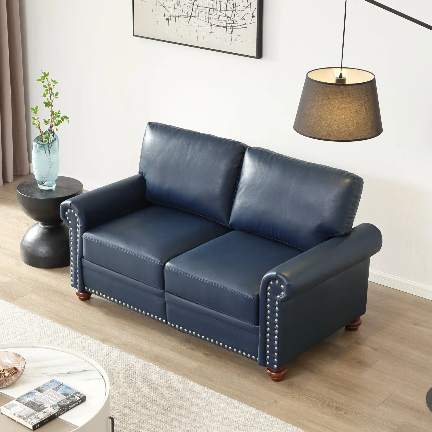 Streamdale Living Room Sofa with Storage Sofa 2 3 Sectional Navy Blue Faux Leather