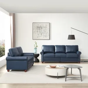 Streamdale Living Room Sofa with Storage Sofa 2 3 Sectional Navy Blue Faux Leather