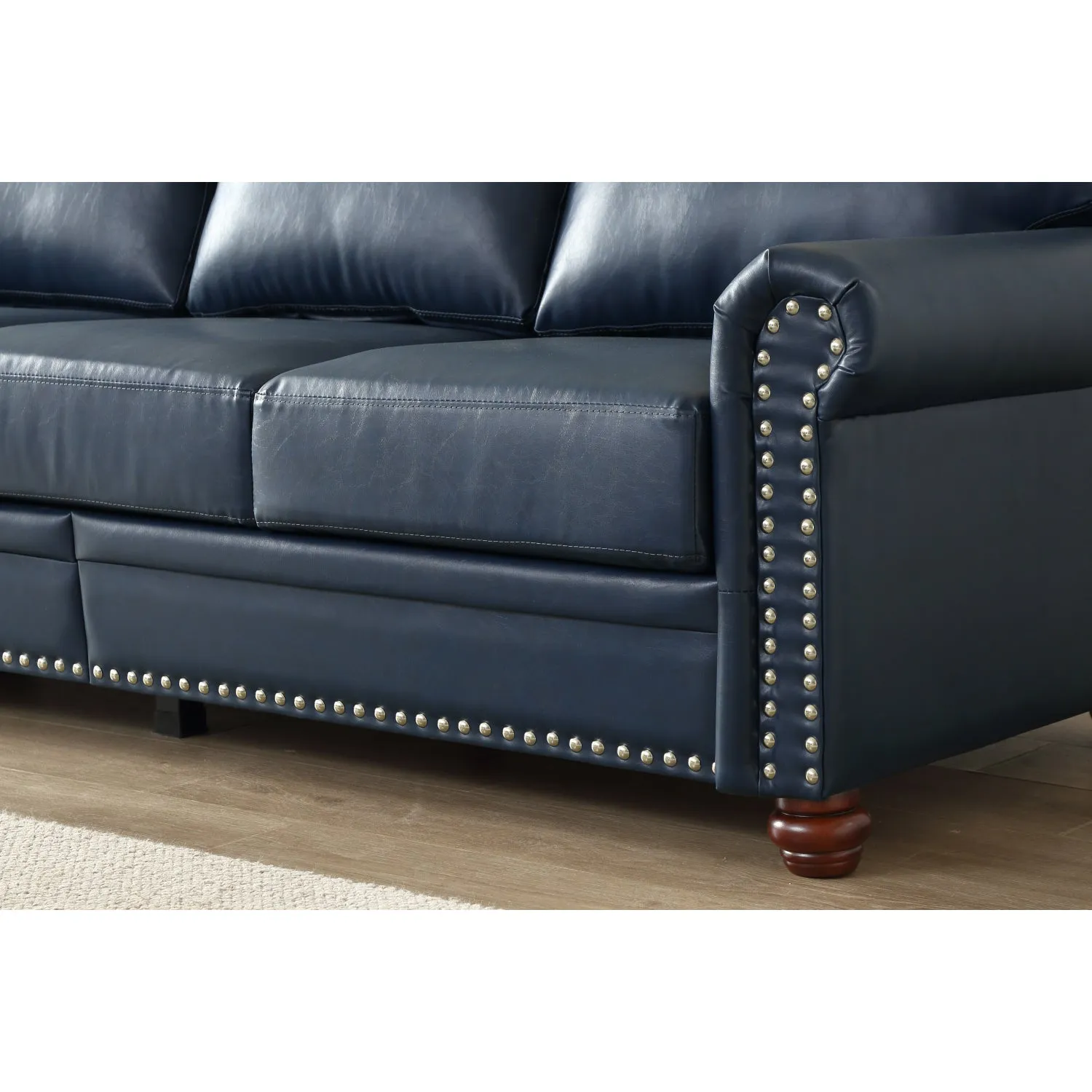Streamdale Living Room Sofa with Storage Sofa 2 3 Sectional Navy Blue Faux Leather