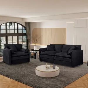 Streamdale Luxury Chenille Loveseat & Armchair Set - Black