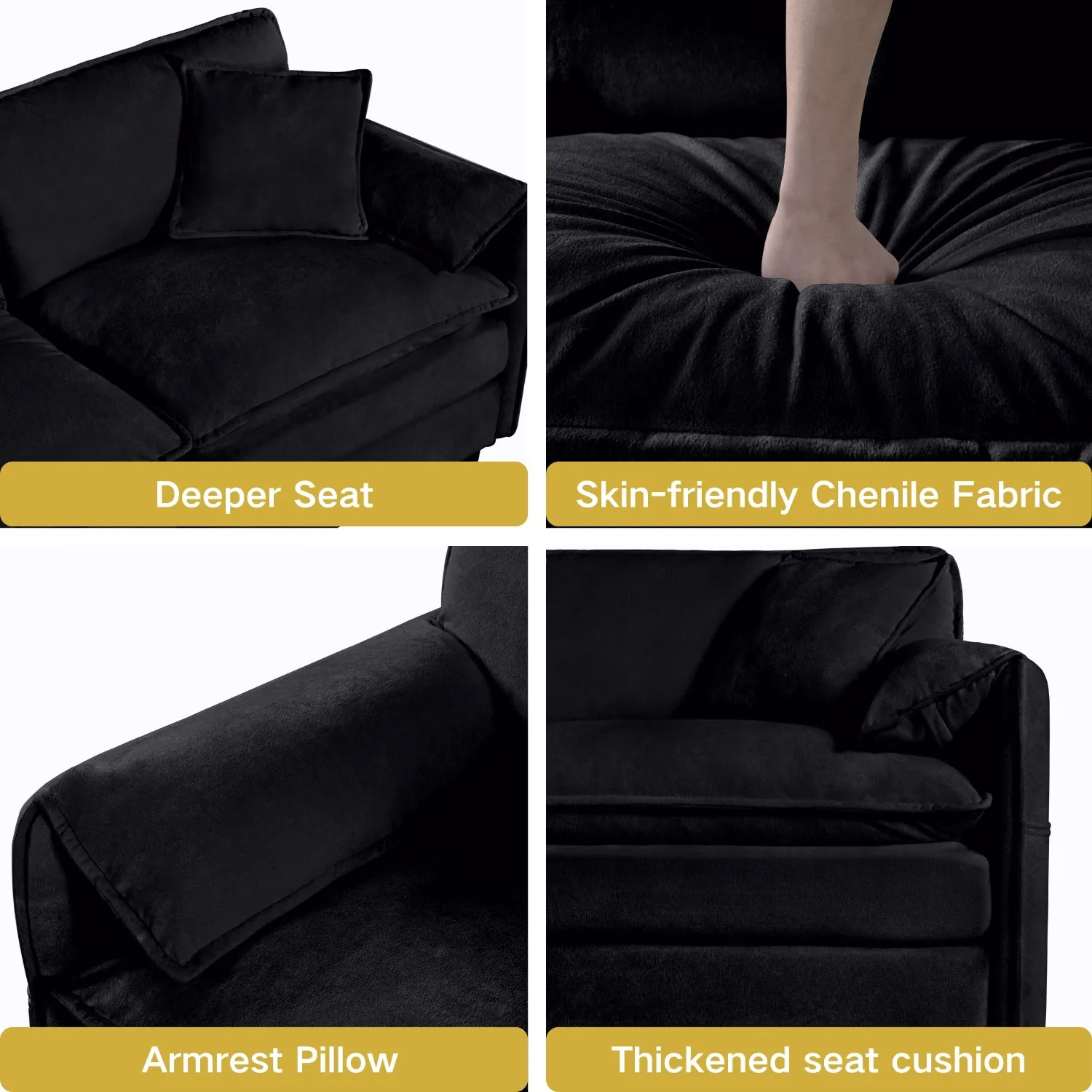 Streamdale Luxury Chenille Loveseat & Armchair Set - Black