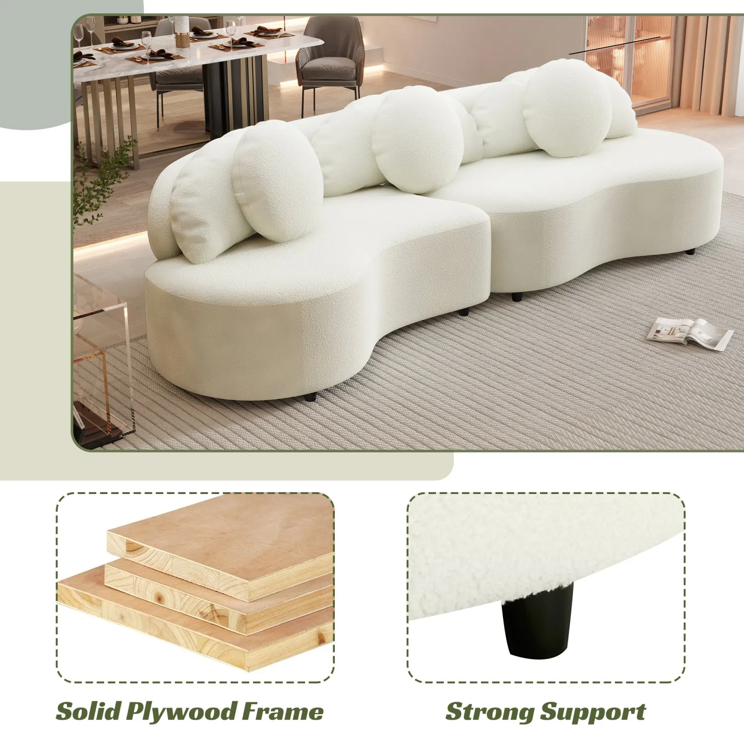 Streamdale Modern 103.5" Lamb Velvet Sofa Couch