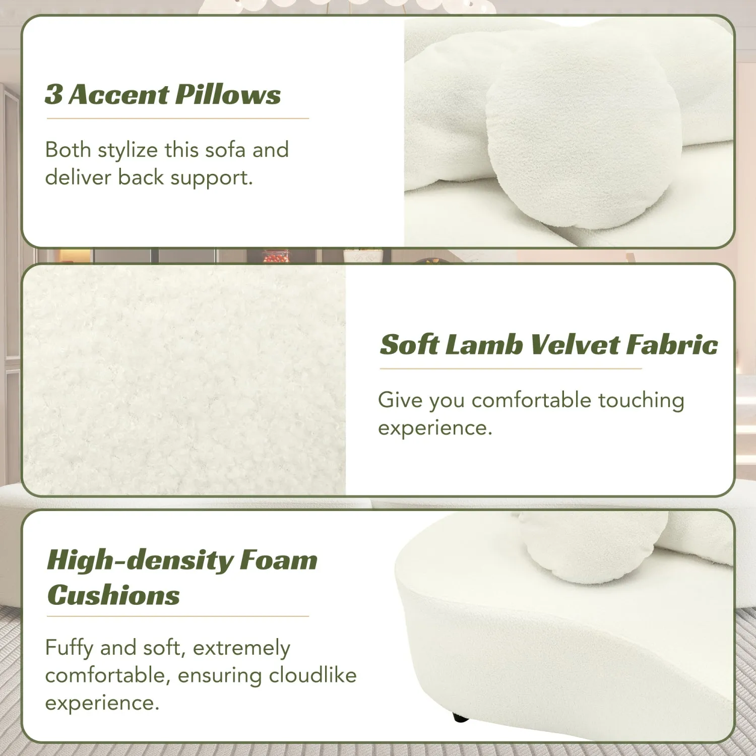 Streamdale Modern 103.5" Lamb Velvet Sofa Couch