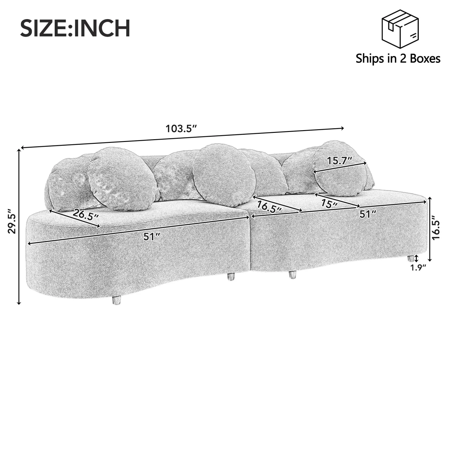 Streamdale Modern 103.5" Lamb Velvet Sofa Couch