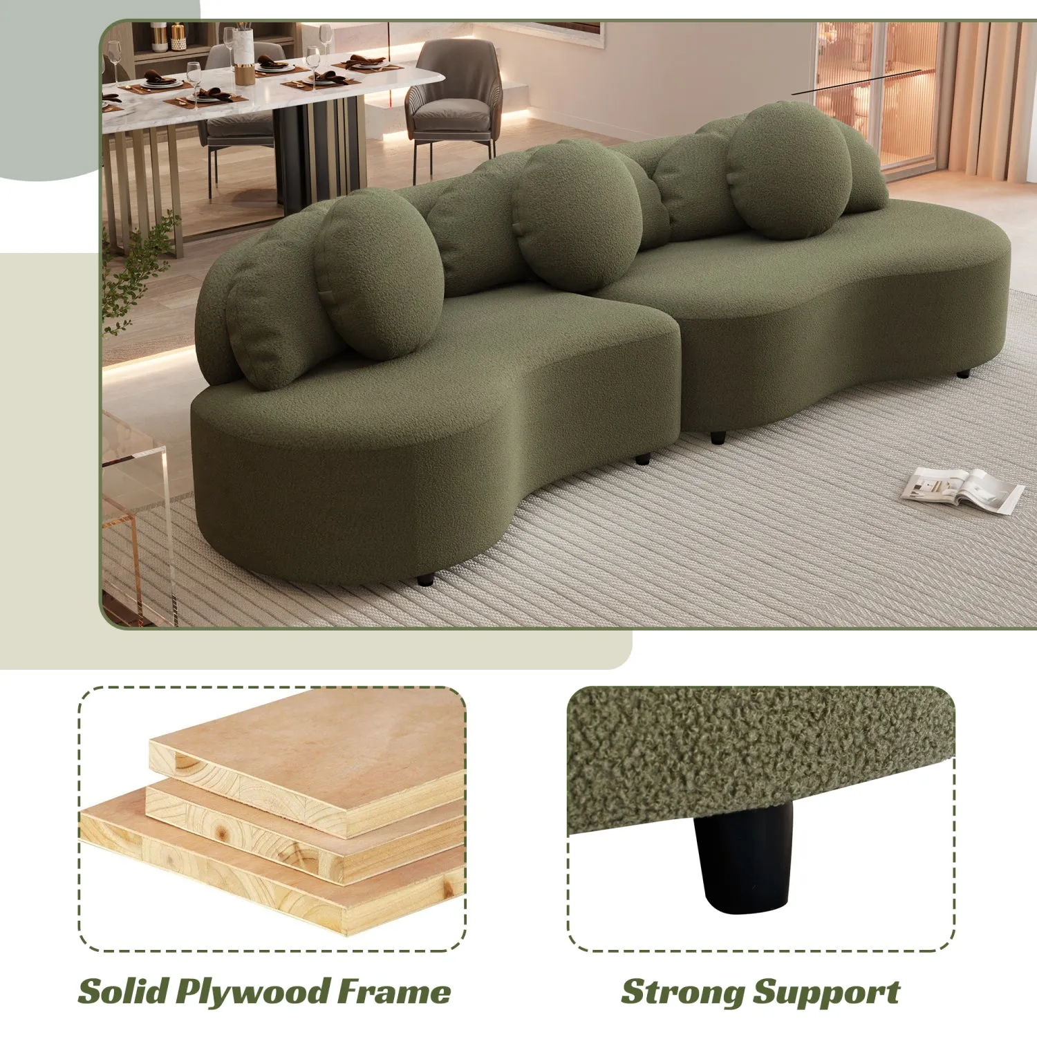 Streamdale Modern 103.5" Lamb Velvet Sofa Couch