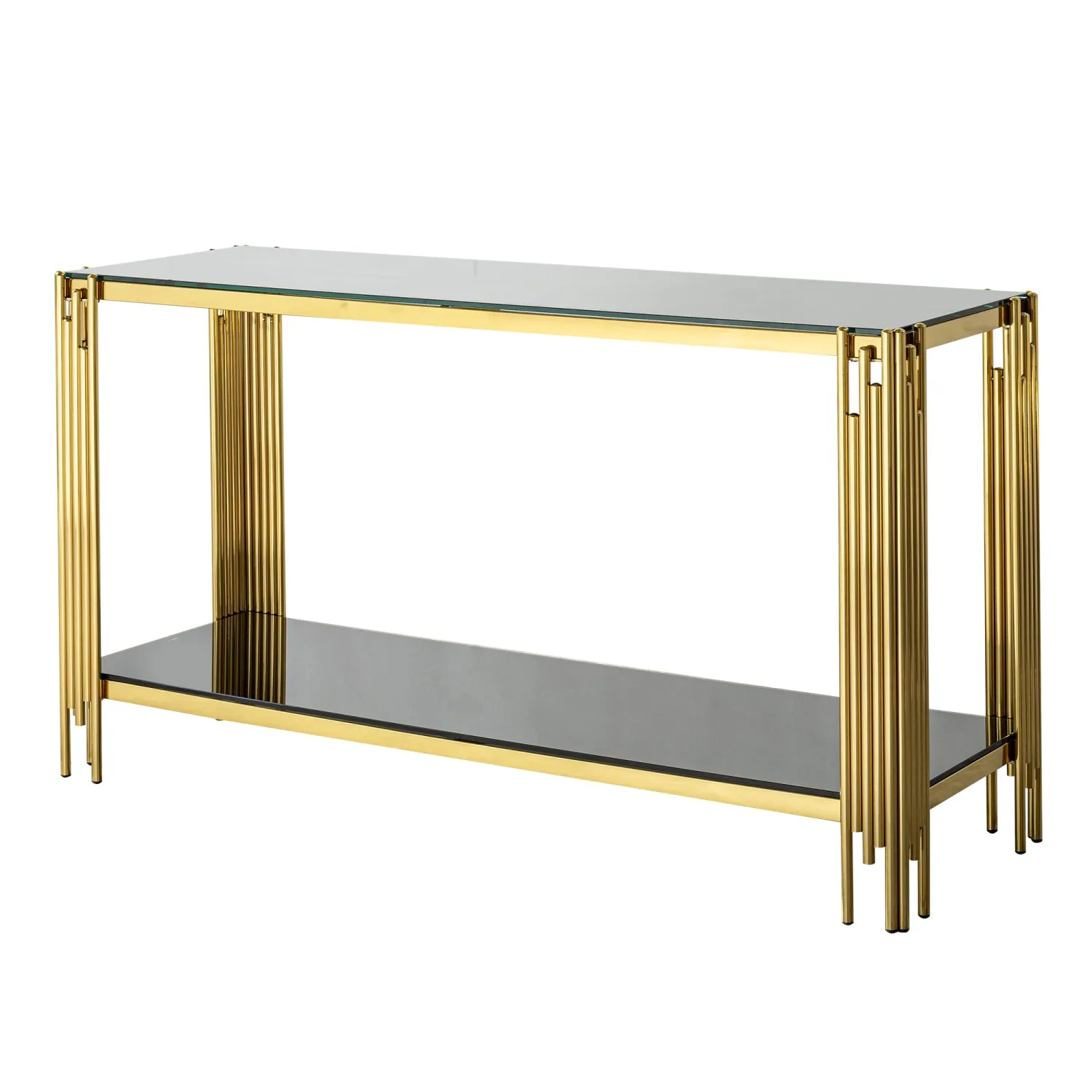 Streamdale Modern glass top mirror gold stainless steel console table for living room