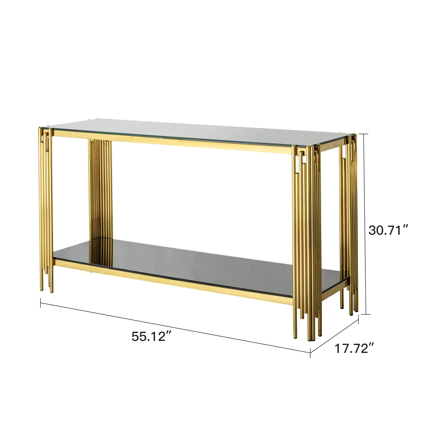 Streamdale Modern glass top mirror gold stainless steel console table for living room