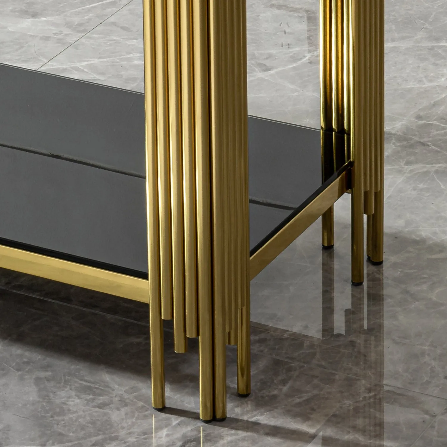 Streamdale Modern glass top mirror gold stainless steel console table for living room