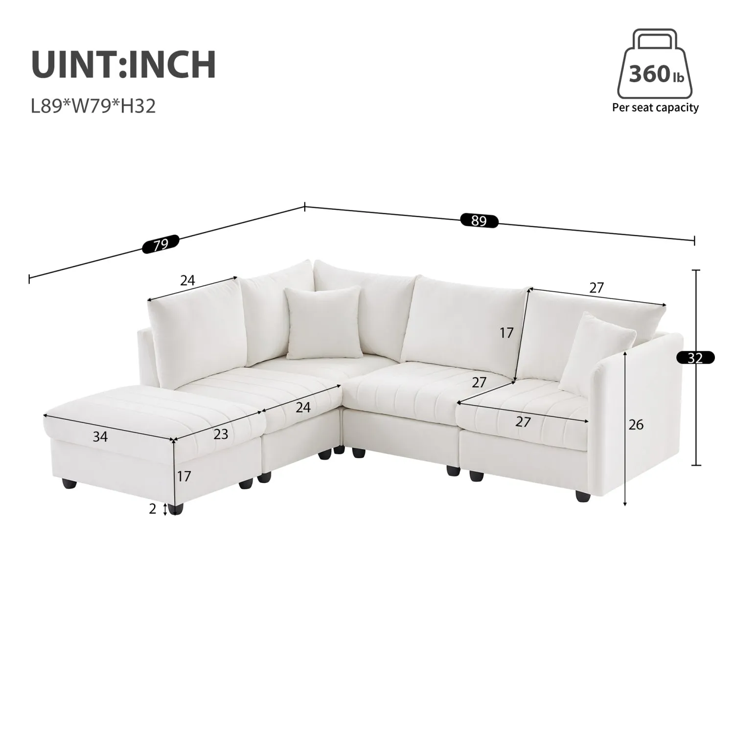 Streamdale Modern Modular Sectional Sofa w/ Ottoman & Pillows