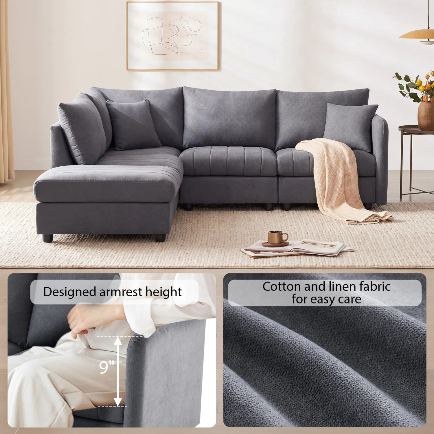 Streamdale Modern Modular Sectional Sofa w/ Ottoman & Pillows