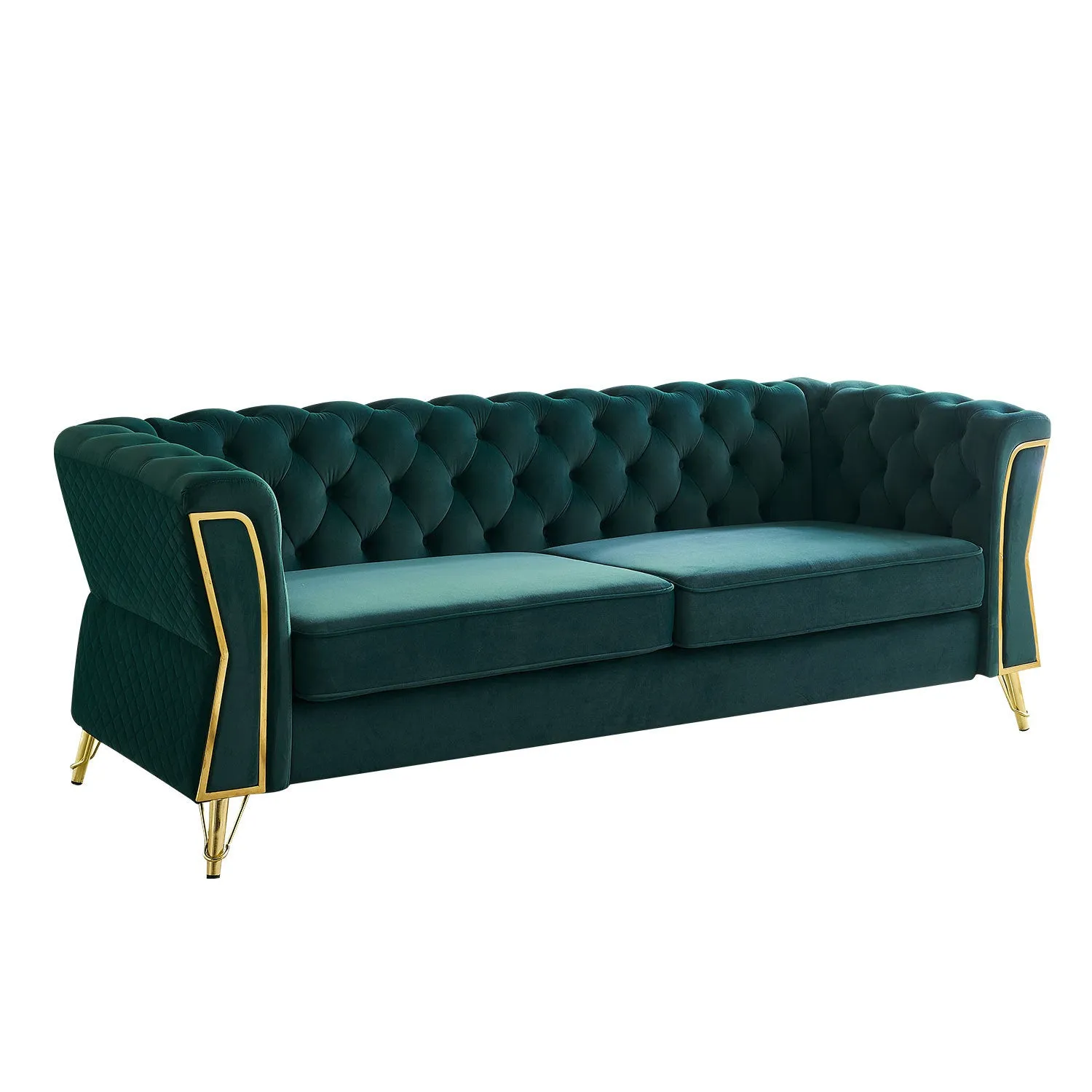 Streamdale Modern Tufted Velvet Sofa 87.4 inch for Living Room Green Color
